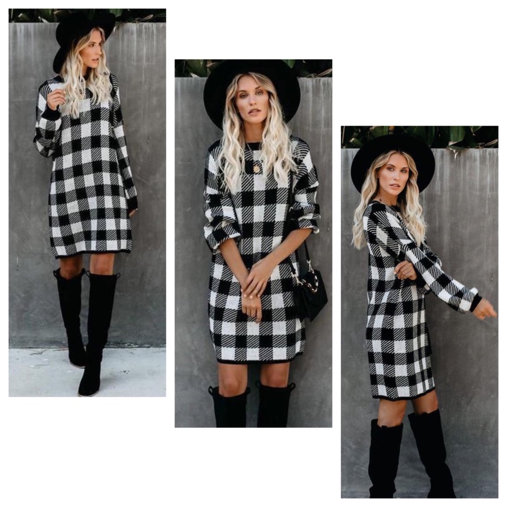⭐️SOLD⭐️ Selivy Casual Grid Printed Sweater Dress